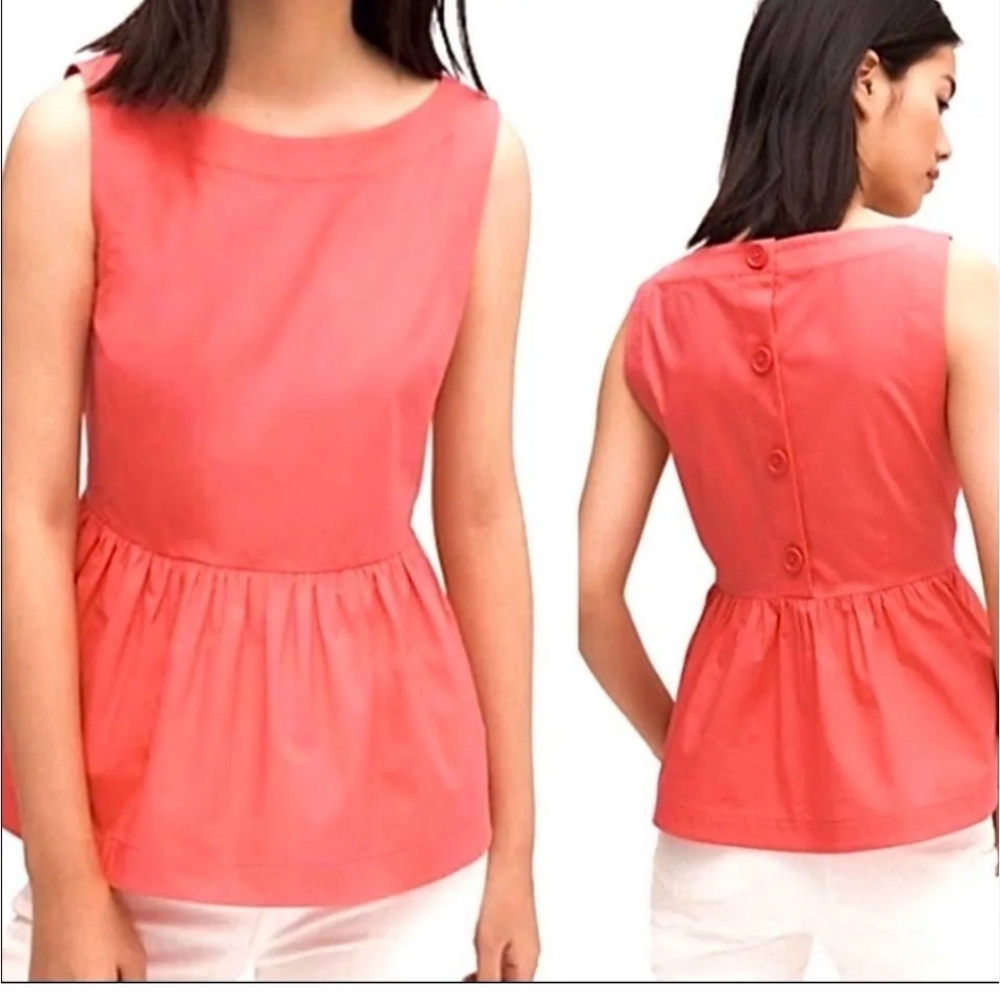 Kate Spade Pink Shore Thing Button Back Peplum Sleeveless Top Size 4